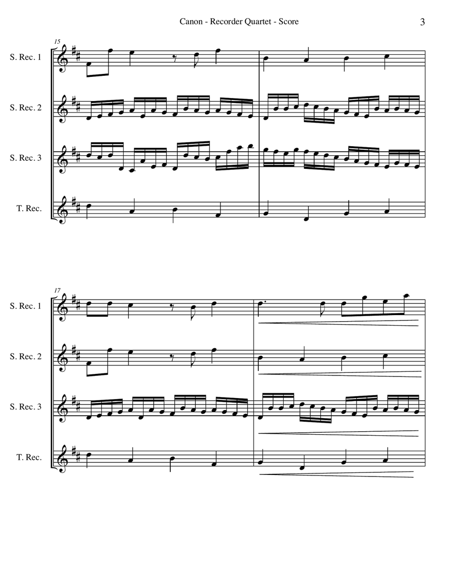 Pachelbel's Canon for Recorder Quartet Pachelbel's Canon for Recorder Quartet Woodwind Quartet scores gallery preview page 3