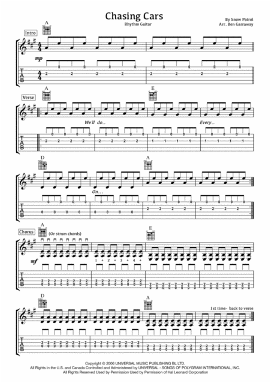 Chasing Cars Electric Guitar scores gallery preview page 1