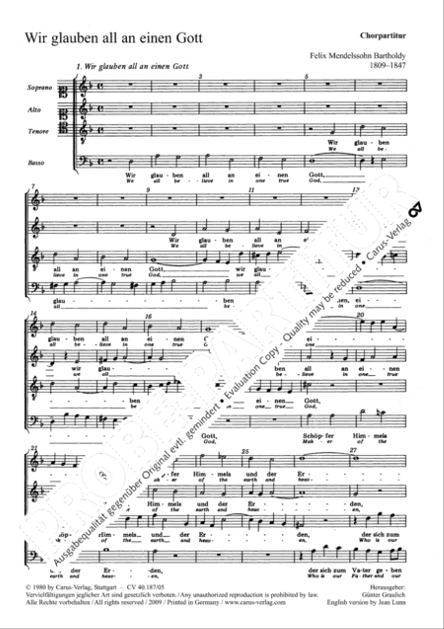 We all believe in one true God (Wir glauben all an einen Gott) 4-Part scores gallery preview page 2