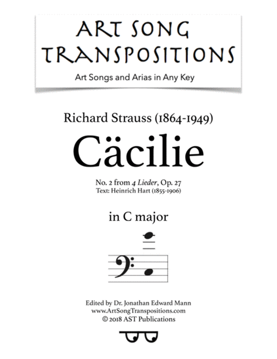 STRAUSS: Cäcilie, Op. 27 no. 2 (transposed to C major, bass clef)