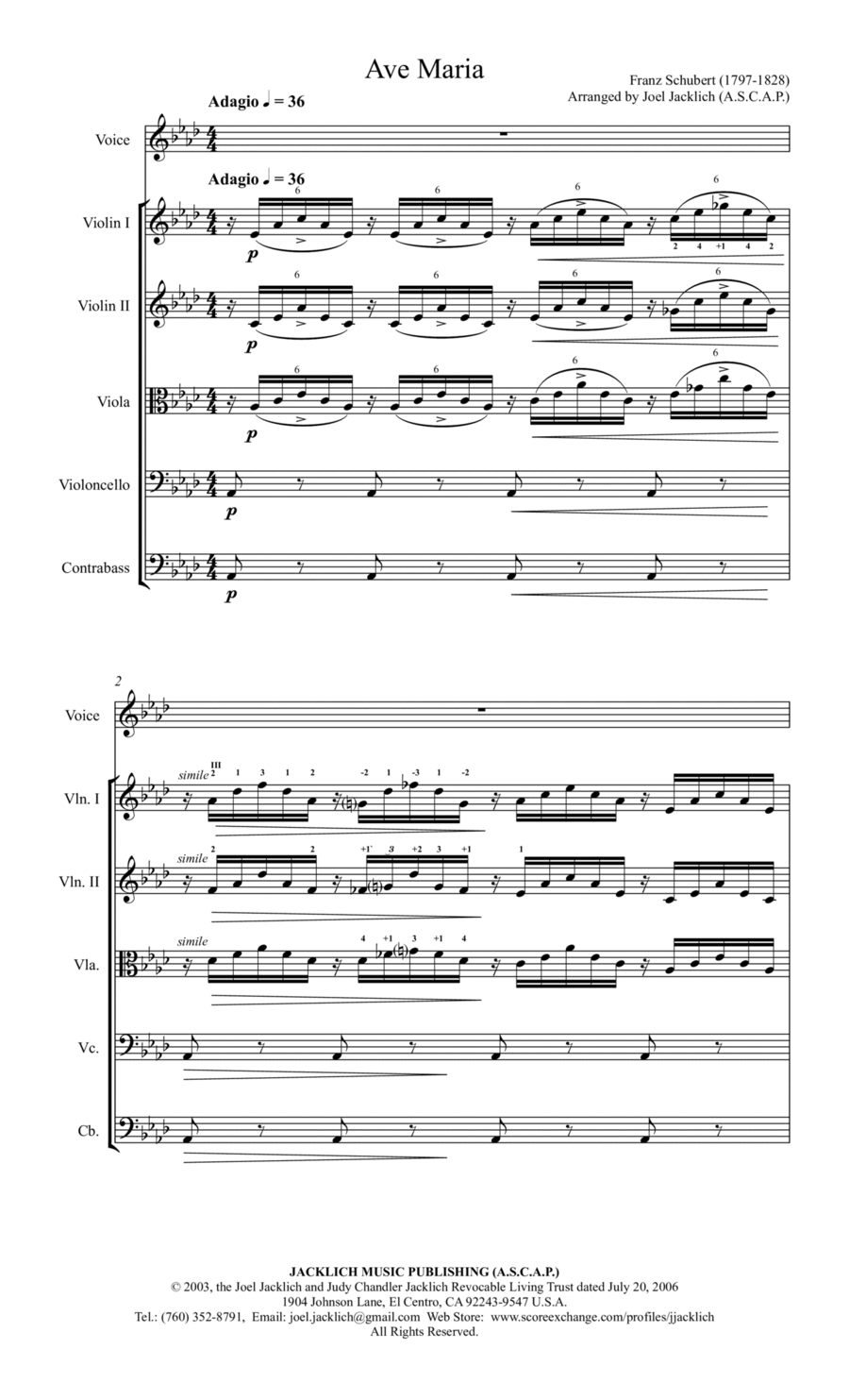 Ave Maria (Schubert) Key of Ab, for Voice with String Orchestra or String Quartet Accompaniment String Quartet scores gallery preview page 1