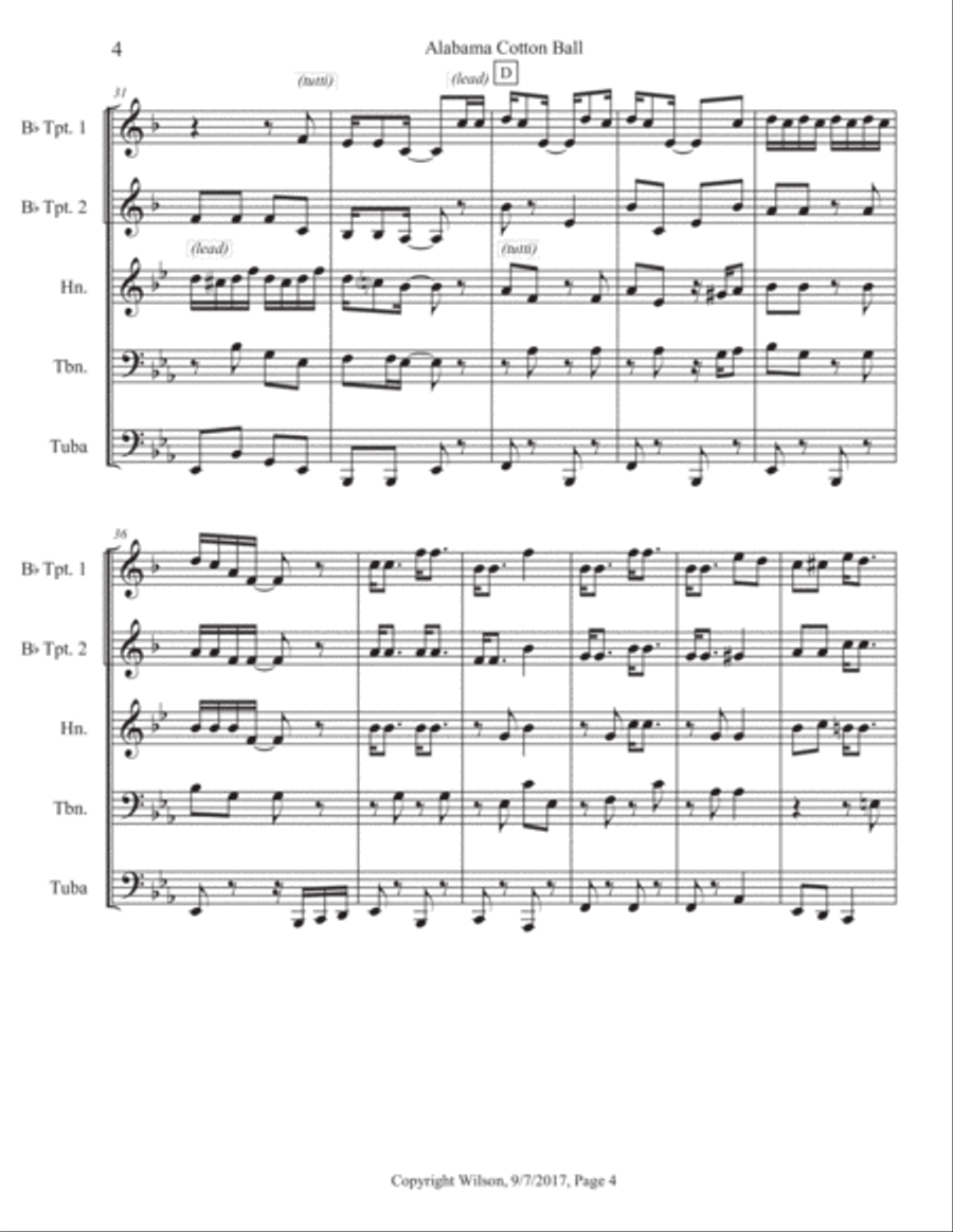 Alabama Cotton Ball Brass Quintet scores gallery preview page 5