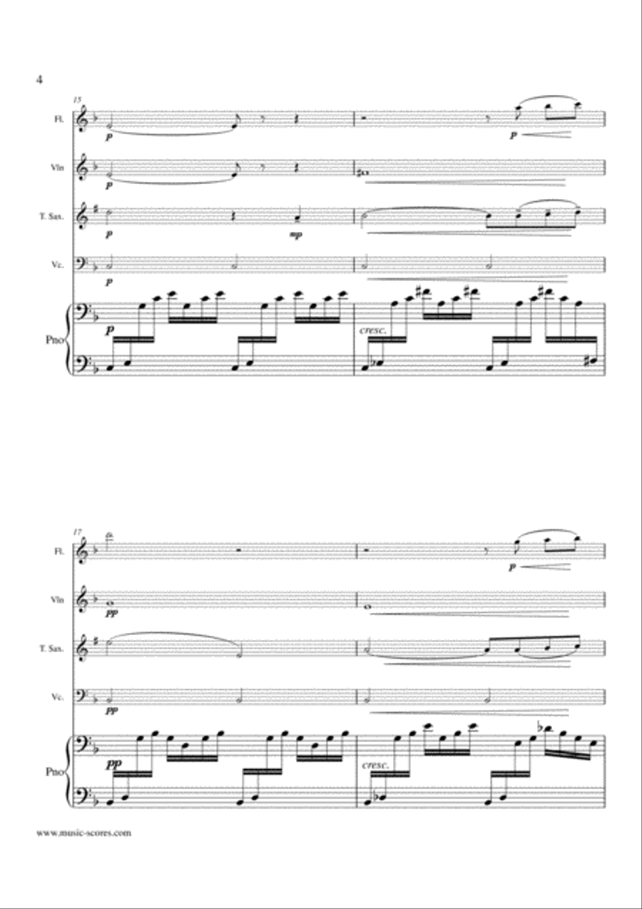 Ave Maria - Flute, Violin, Tenor Saxophone, Cello and Piano (Fma) Flute scores gallery preview page 4