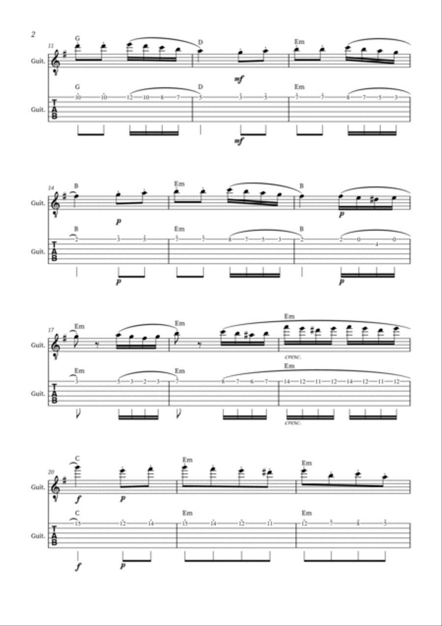 Turkish March - Acoustic Guitar (with tablature and chords) Chamber Music scores gallery preview page 2