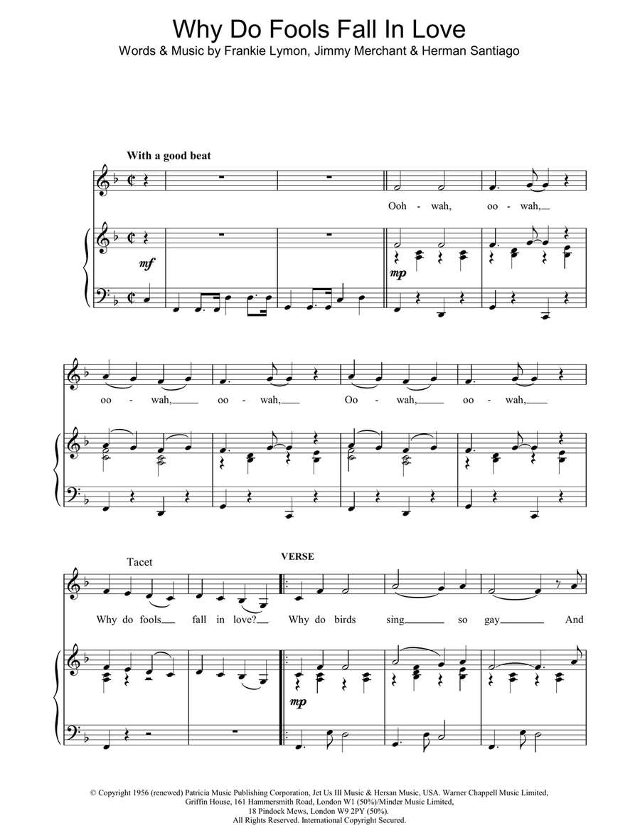 Why Do Fools Fall In Love Piano, Vocal, Guitar scores gallery preview page 1