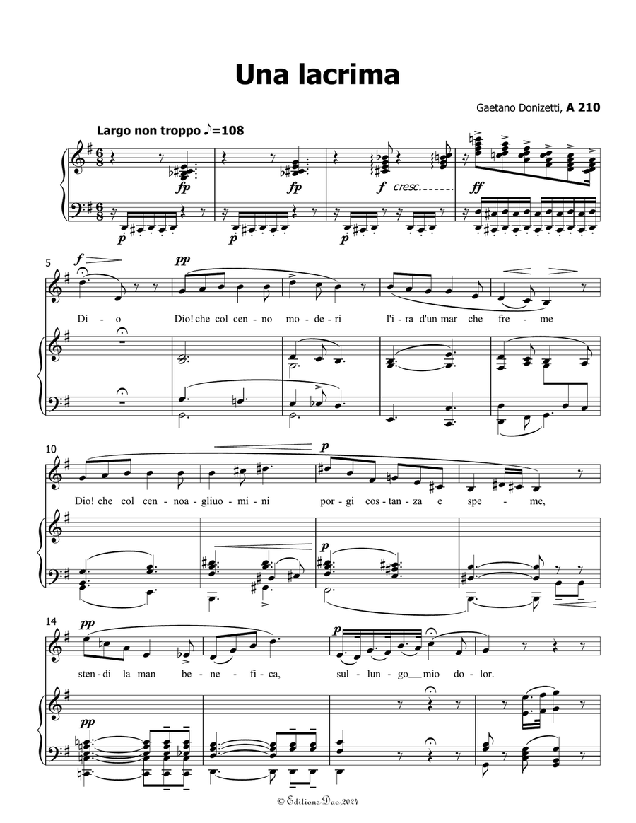 Una lacrima, by Donizetti, A 210, in G Major Piano, Vocal scores gallery preview page 3