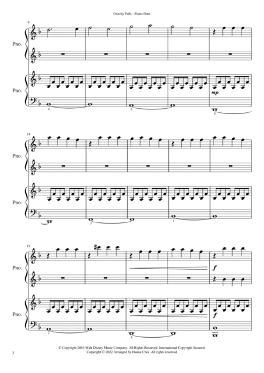 Gravity Falls (main Theme) 1 Piano, 4-Hands scores gallery preview page 2