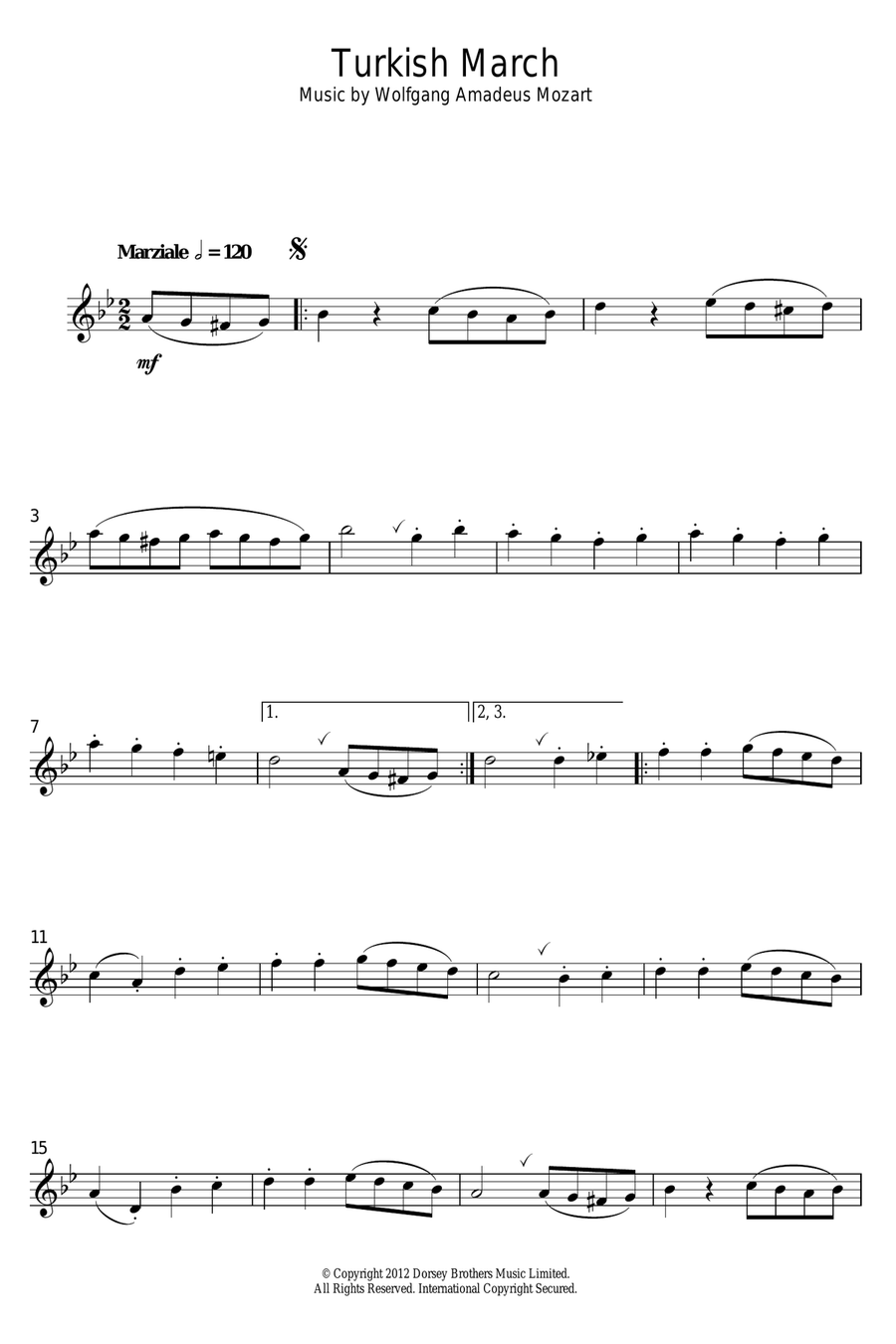 Turkish March Alto Saxophone scores gallery preview page 1