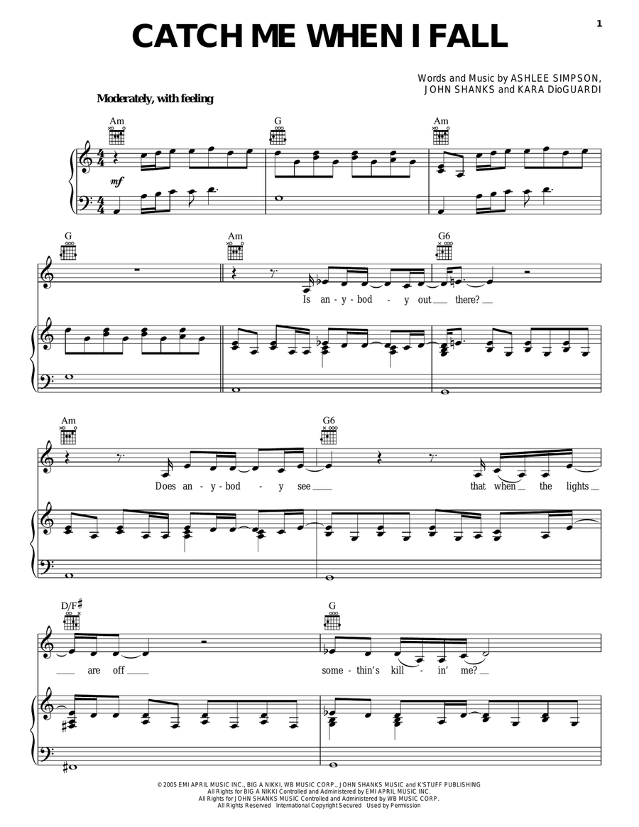 Catch Me When I Fall Piano, Vocal, Guitar scores gallery preview page 1