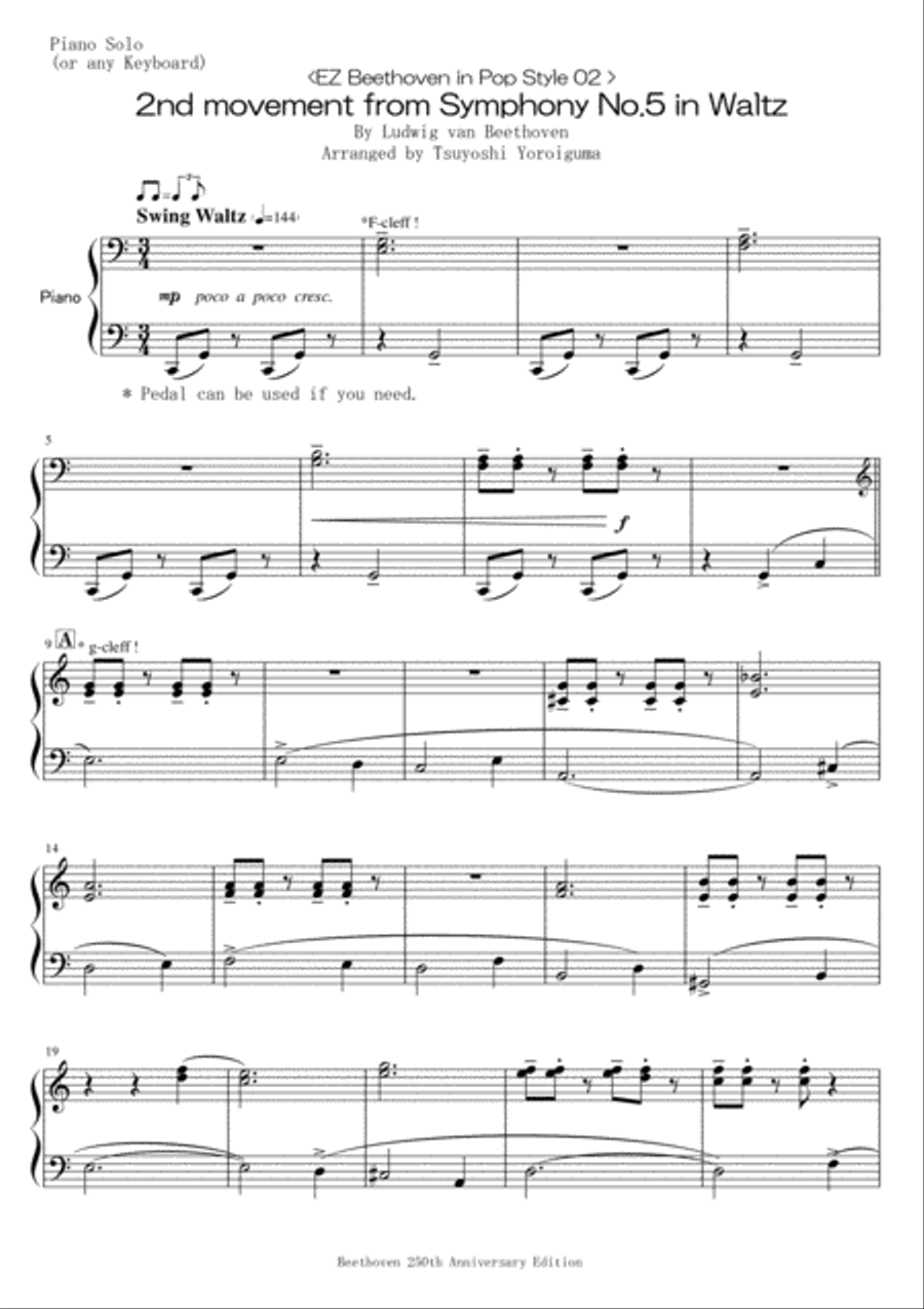 <EZ Beethoven in Pop Style 02 > 2nd movement from Symphony No.5 in Waltz Piano Method scores gallery preview page 1