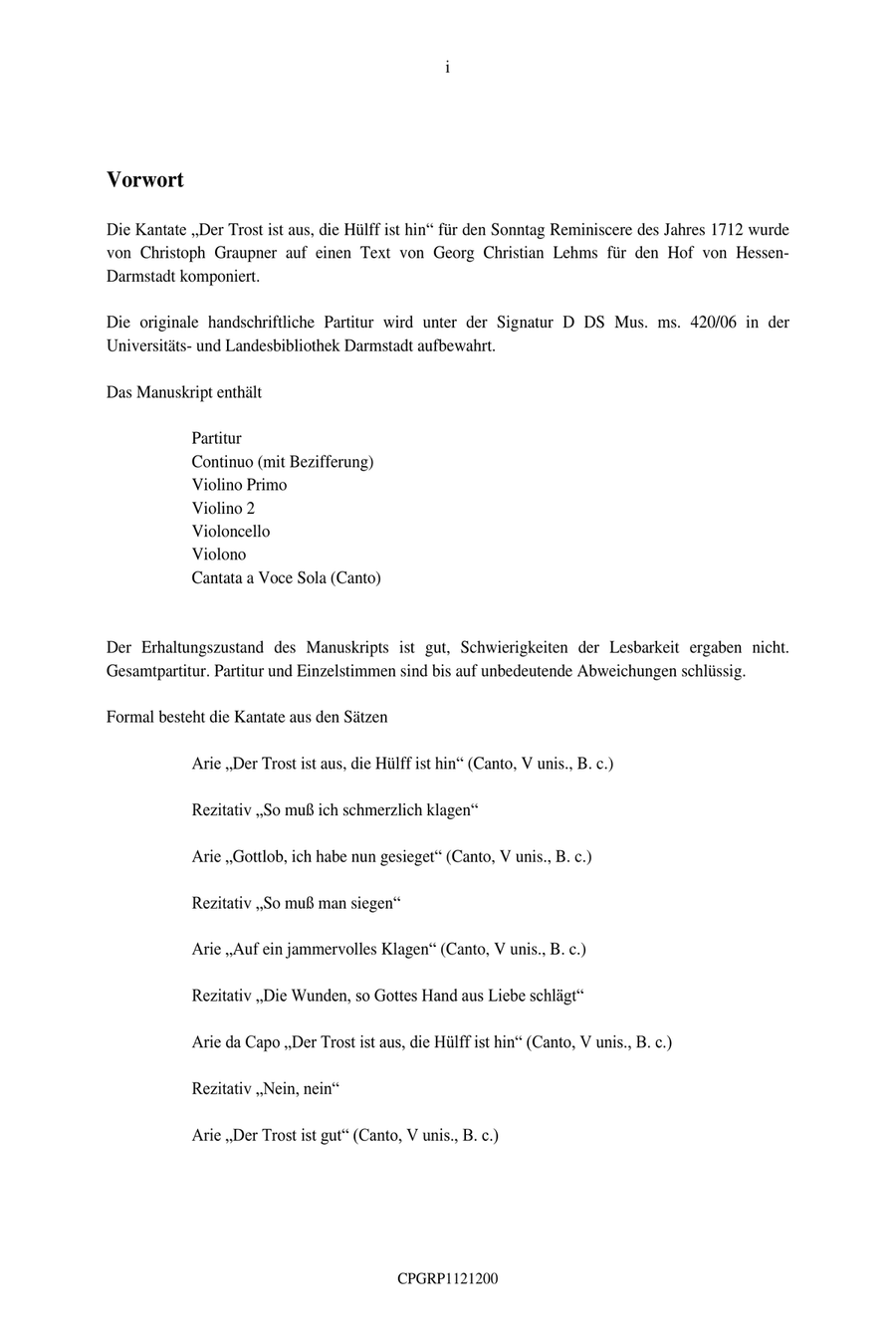 Graupner Christoph Cantata Der Trost ist aus, die Hülff ist hin GWV 1121/12b Small Ensemble scores gallery preview page 3