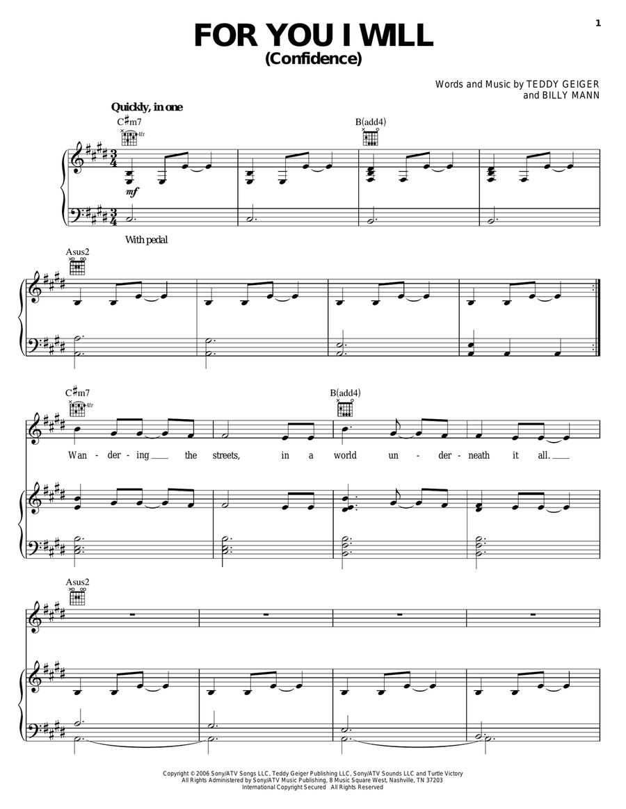 For You I Will (Confidence) Piano, Vocal, Guitar scores gallery preview page 1