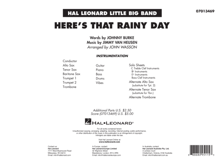 Here's That Rainy Day (arr. John Wasson) - Full Score