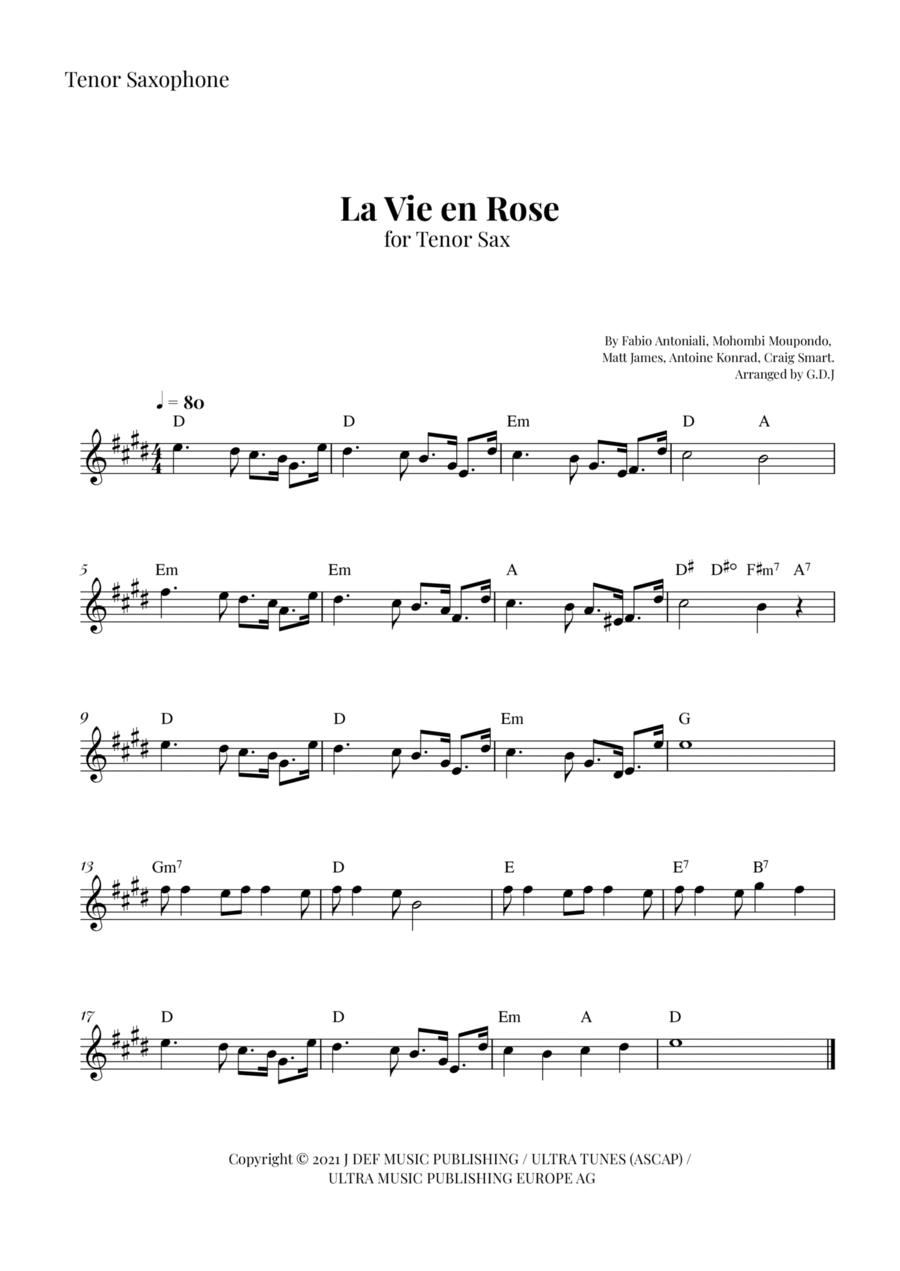 La Vie En Rose Tenor Saxophone scores gallery preview page 1