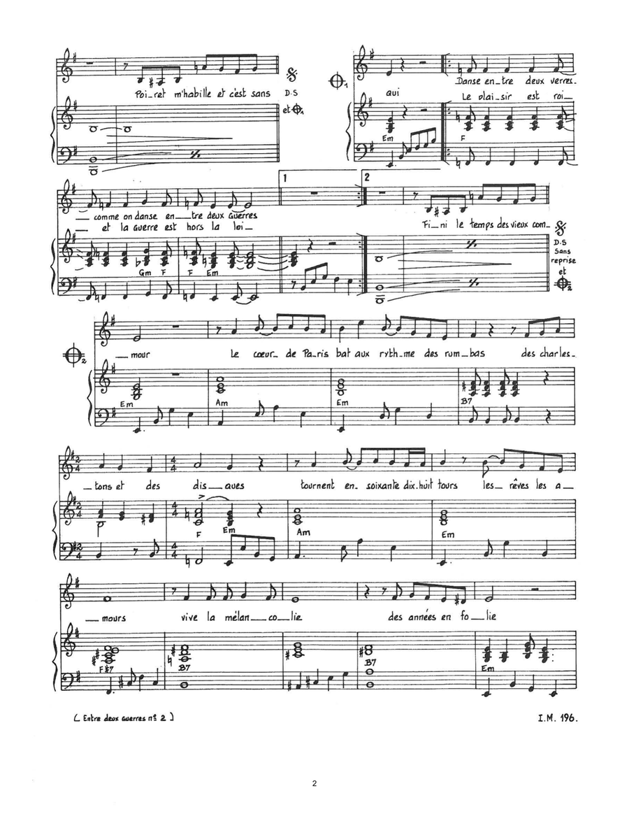 Entre Deux Guerres Piano, Vocal scores gallery preview page 2