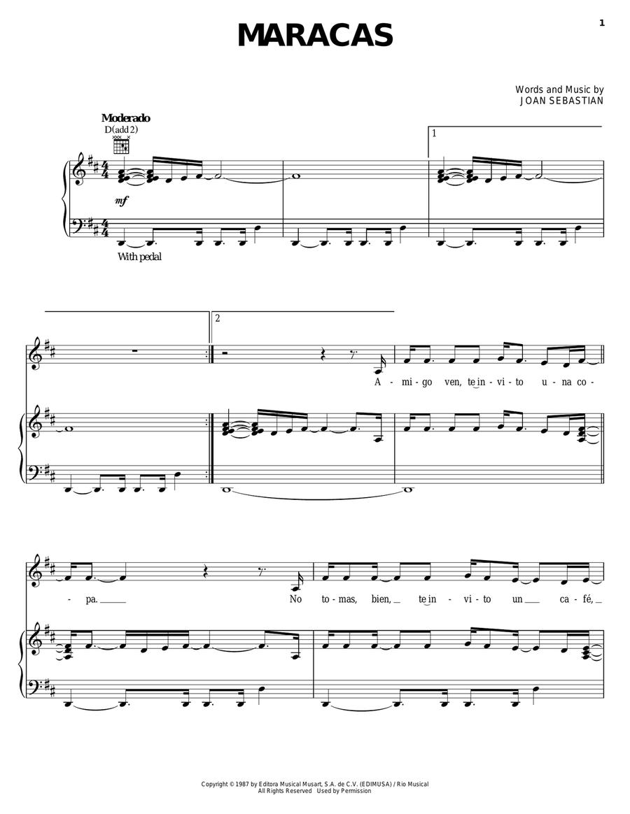 Maracas Maracas Piano, Vocal, Guitar scores gallery preview page 1