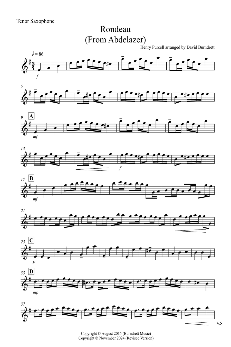 Rondeau (from Abdelazer) for Tenor Saxophone and Trombone Duet Trombone Duet scores gallery preview page 3