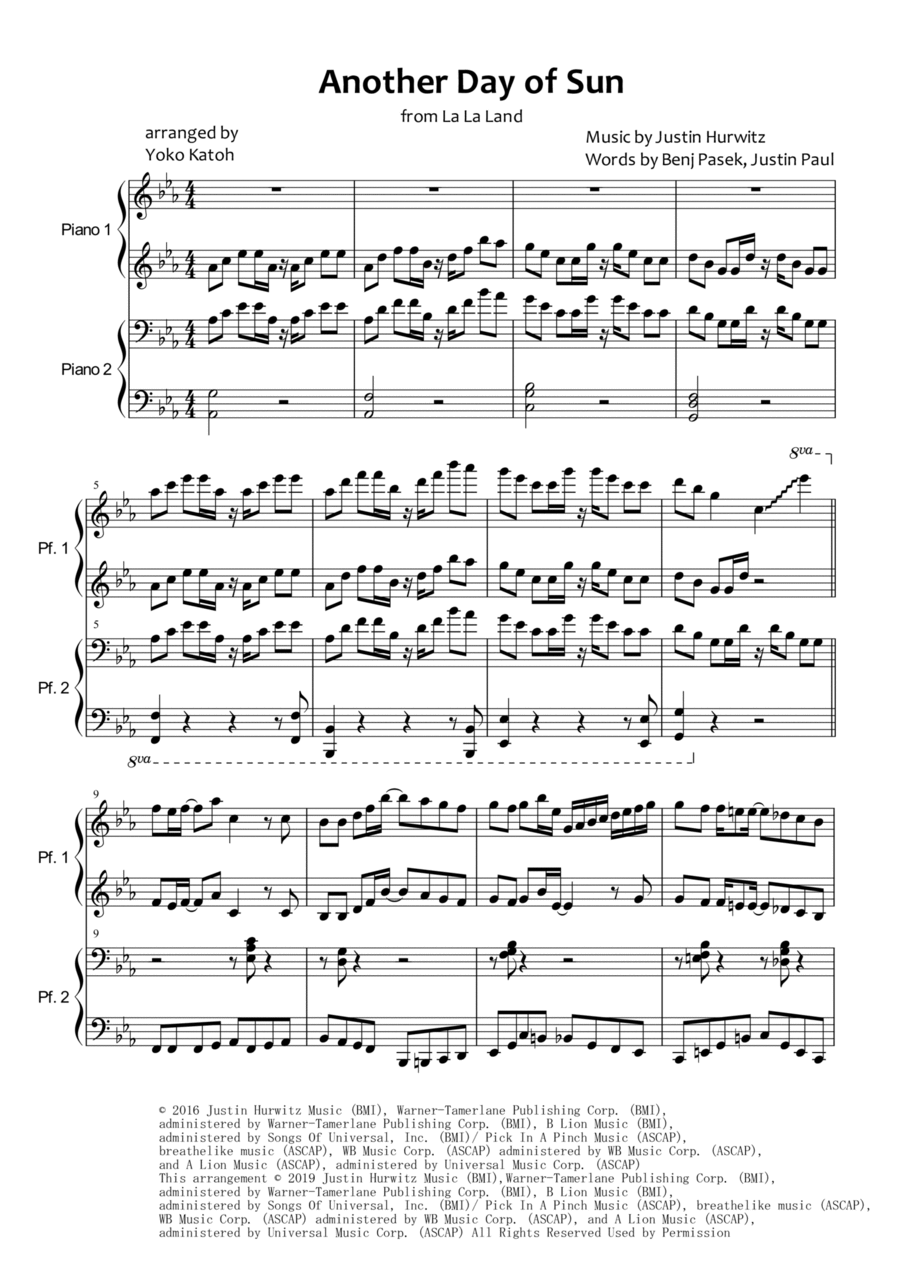 Another Day Of Sun 1 Piano, 4-Hands scores gallery preview page 1