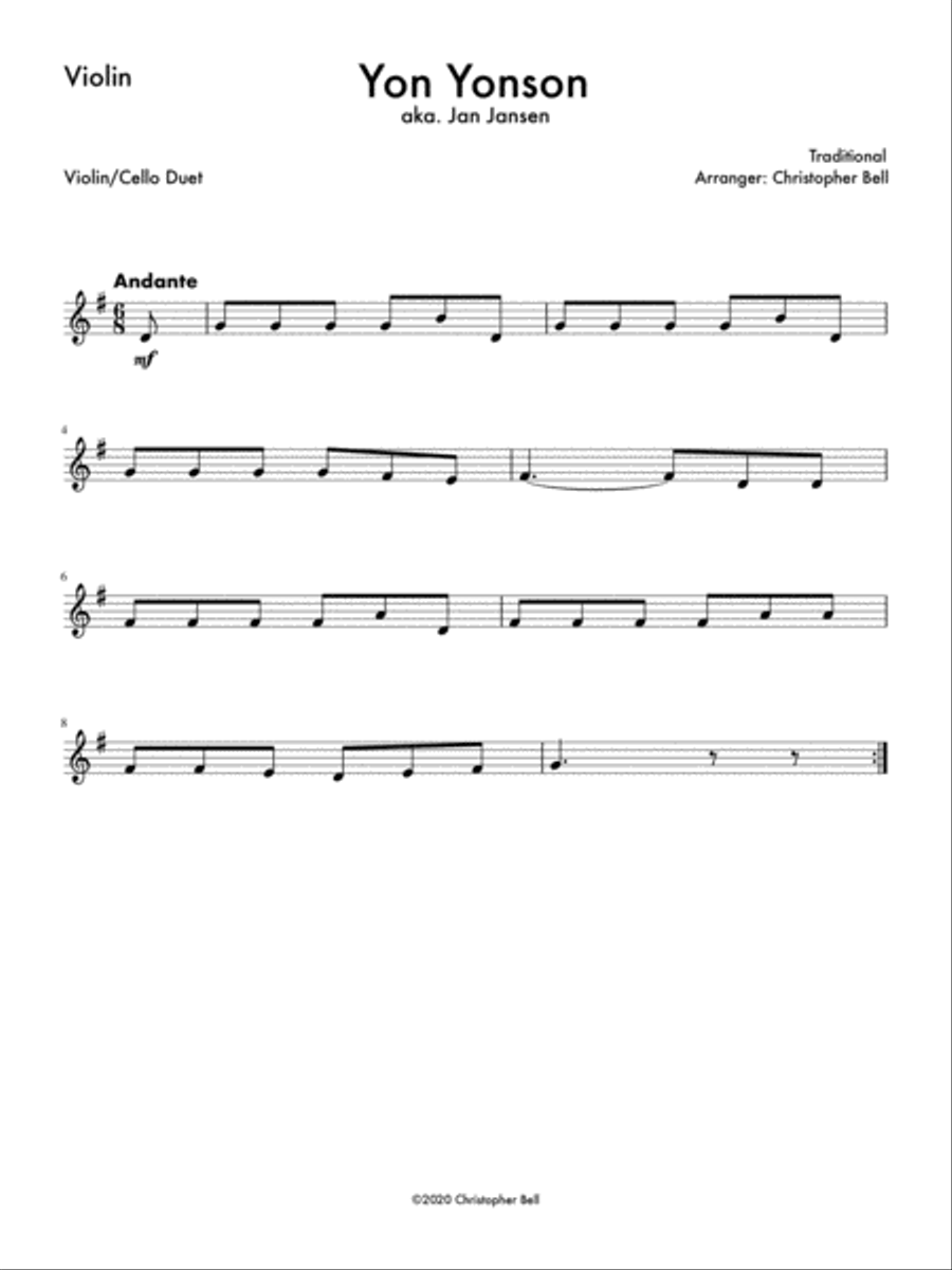 Yon Yonson (Easy Violin/Cello Duet) String Duet scores gallery preview page 2