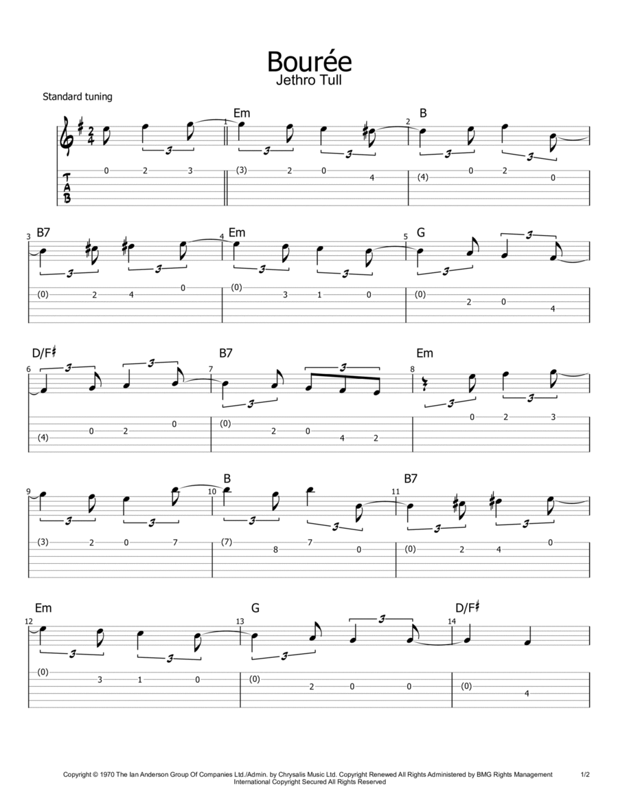 Bouree Classical Guitar scores gallery preview page 1