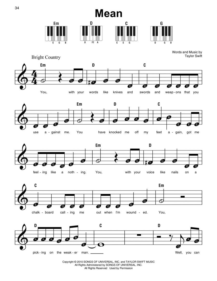 Mean Mean Easy Piano scores gallery preview page 1