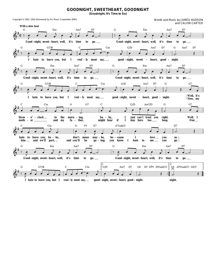 Goodnight, Sweetheart, Goodnight (Goodnight, It's Time To Go) Acoustic Guitar scores gallery preview page 1