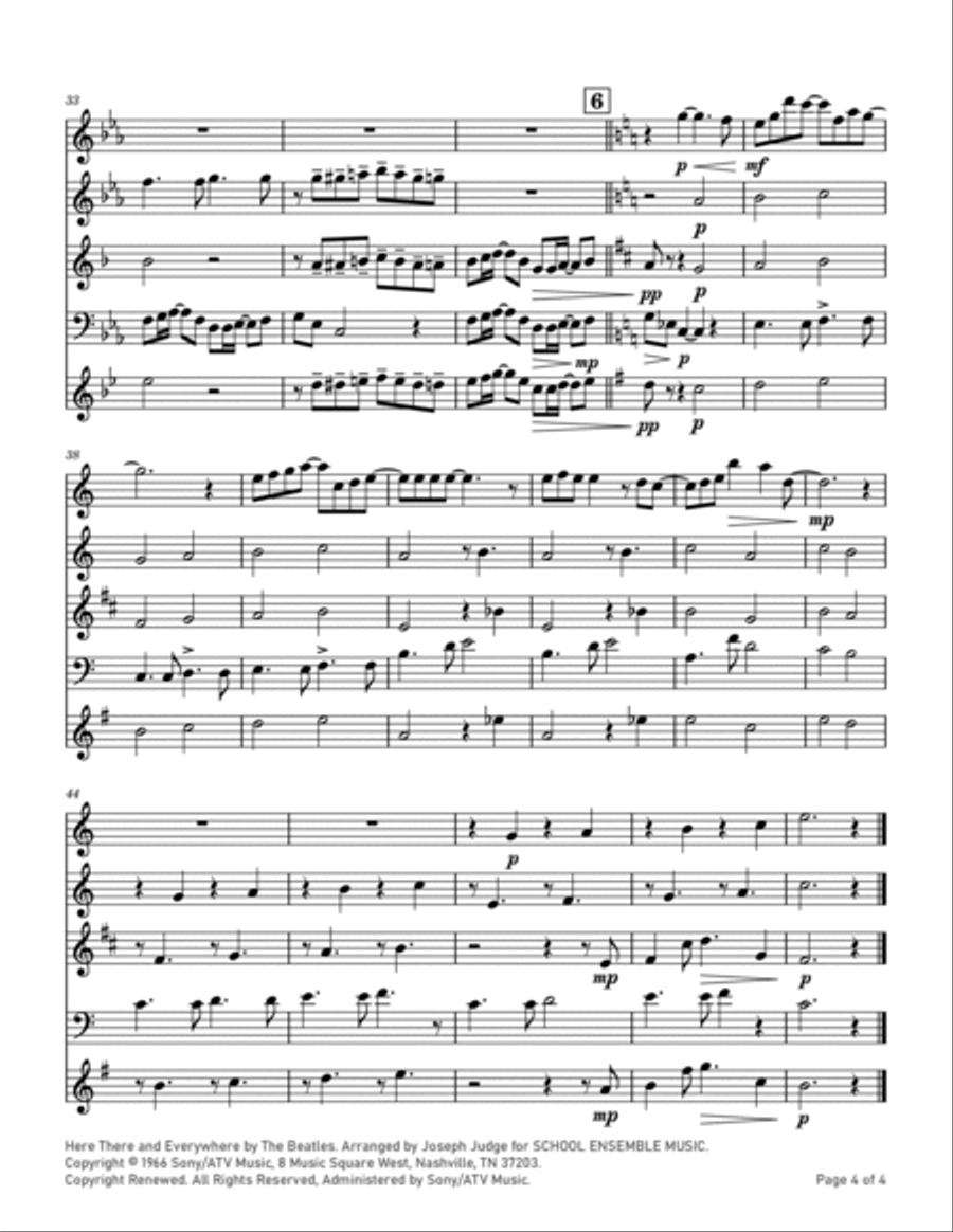Here, There And Everywhere Woodwind Quartet scores gallery preview page 4