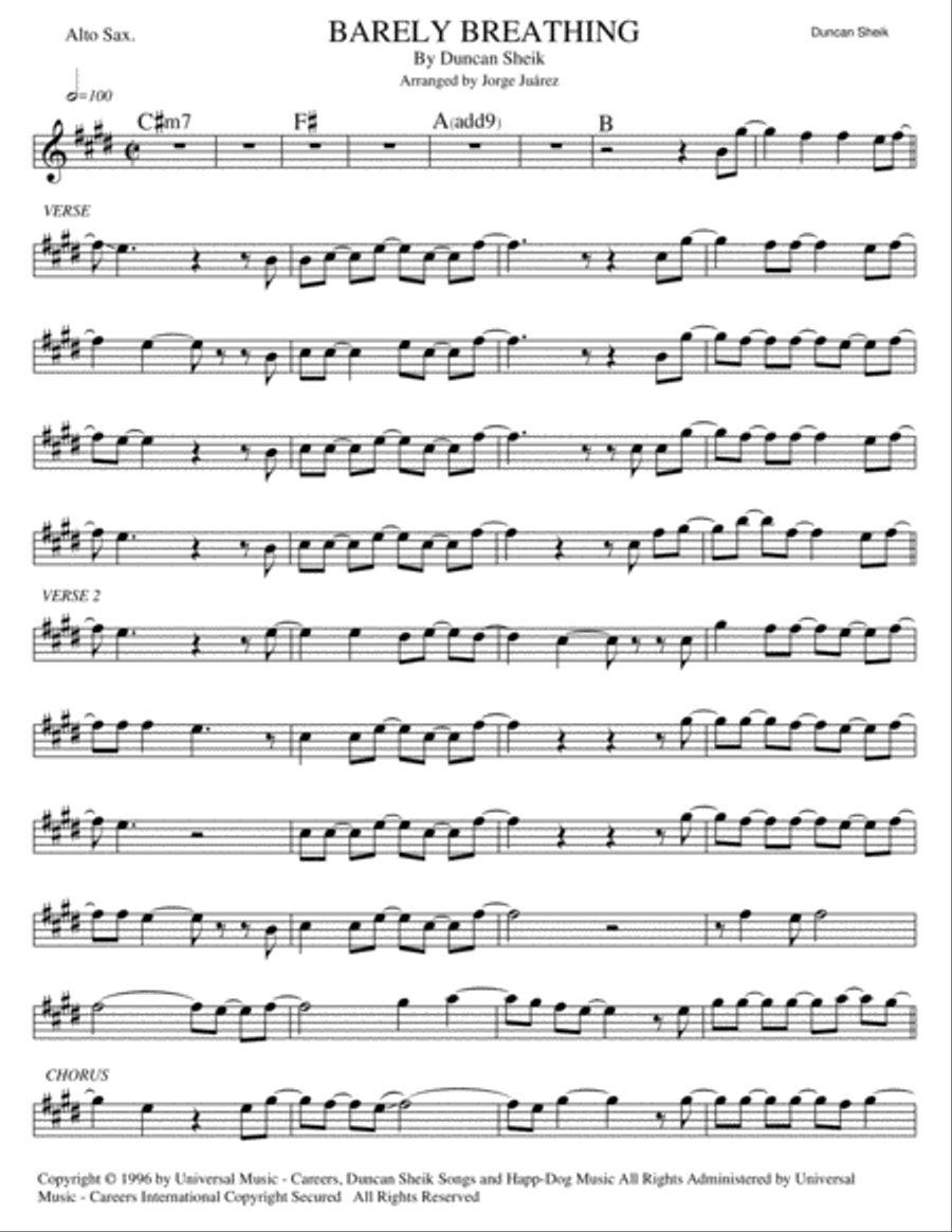 Barely Breathing Barely Breathing Alto Saxophone scores gallery preview page 1