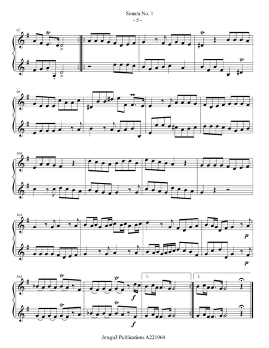 Loeillet: Six Sonatas Op. 5 No. 2 Complete for Alto Clarinet Duo Clarinet Duet scores gallery preview page 5