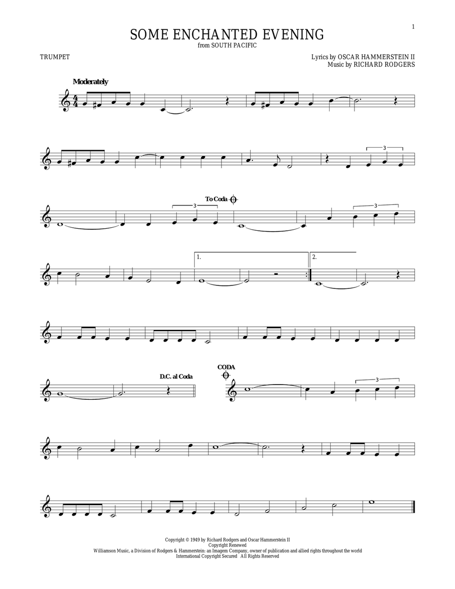 Some Enchanted Evening Trumpet Solo scores gallery preview page 1