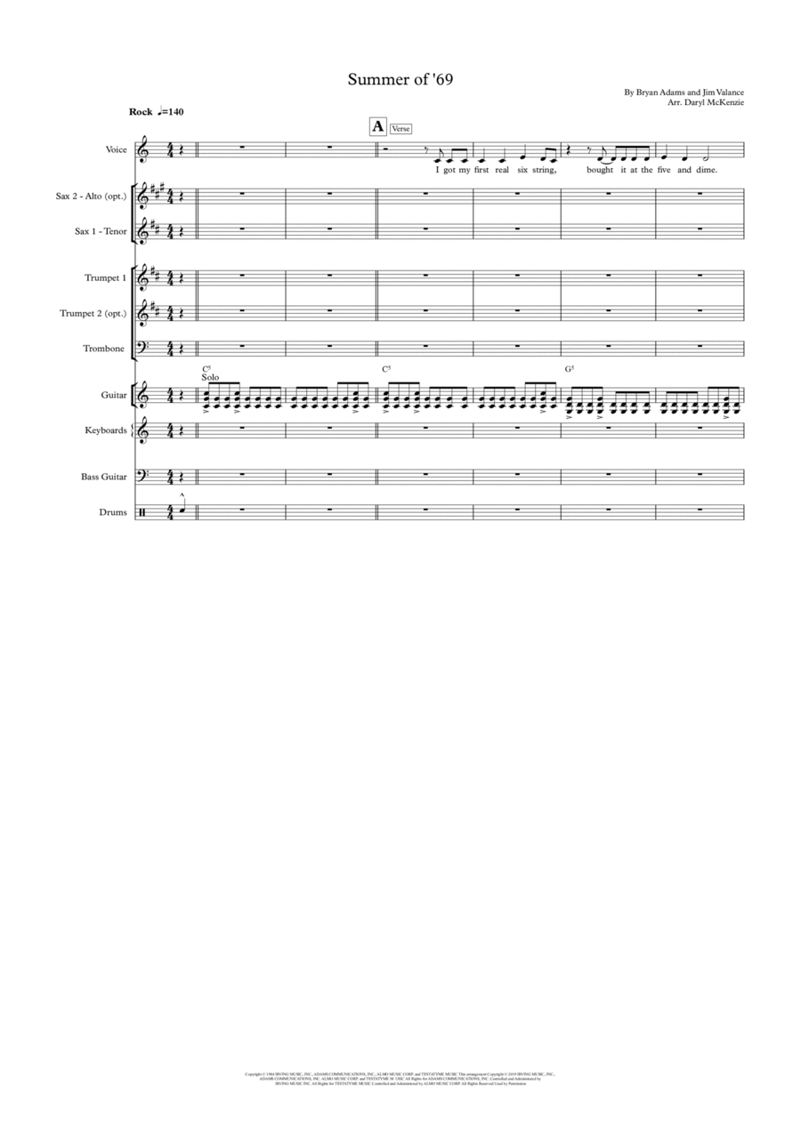 Summer Of '69 Tenor Saxophone scores gallery preview page 1