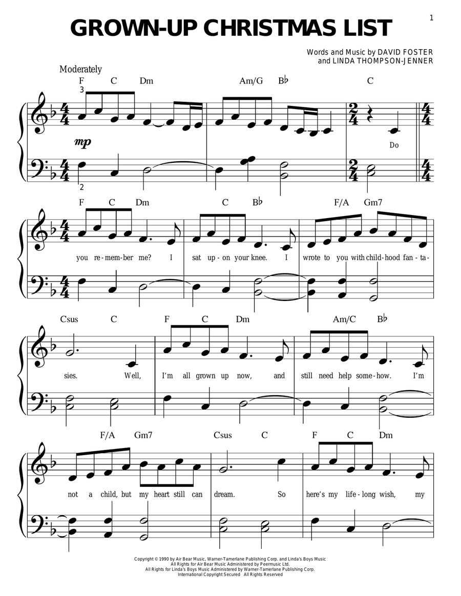 Grown-Up Christmas List Grown-Up Christmas List Easy Piano scores gallery preview page 1