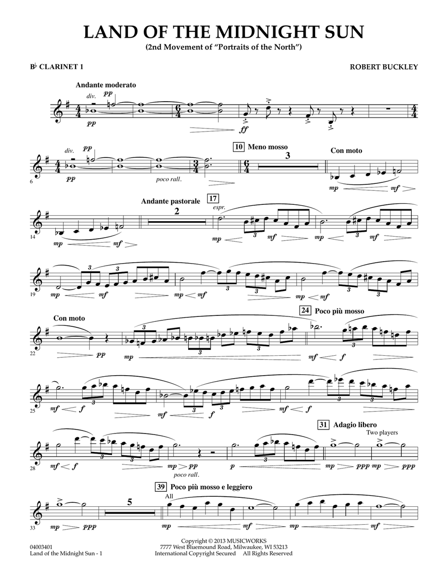 Land of the Midnight Sun - Bb Clarinet 1 Concert Band scores gallery preview page 1