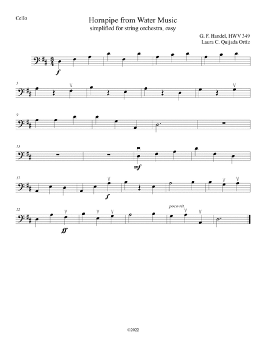 Hornpipe from Water Music, EASY, for string orchestra. SCORE & PARTS. image number null