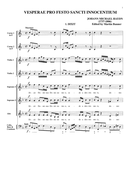 Vesperae Pro Festo Sancti Innocentium - Instrumental Score and Parts