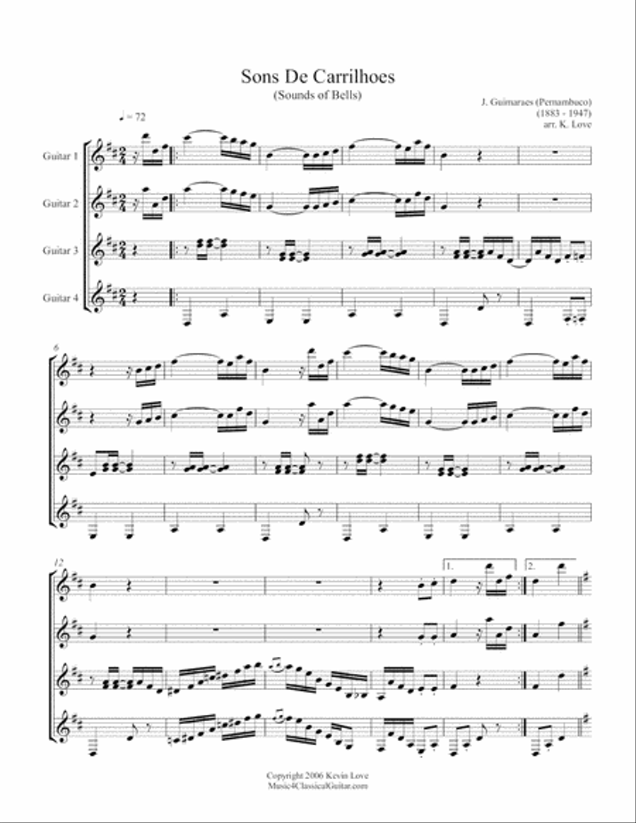 Sons de Carrilhões (Guitar Quartet) - Score and Parts Guitar Ensemble scores gallery preview page 1