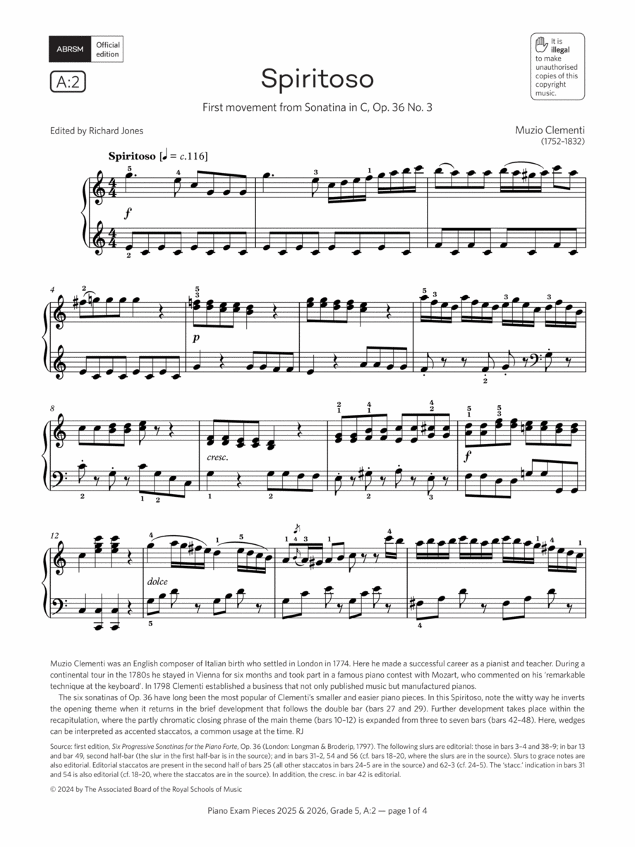Spiritoso (Grade 5, list A2, from the ABRSM Piano Syllabus 2025 & 2026) Piano Method scores gallery preview page 1