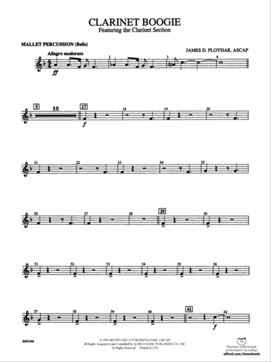 Clarinet Boogie: Mallets Concert Band scores gallery preview page 1