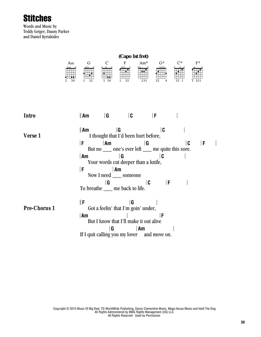 Stitches Acoustic Guitar scores gallery preview page 1