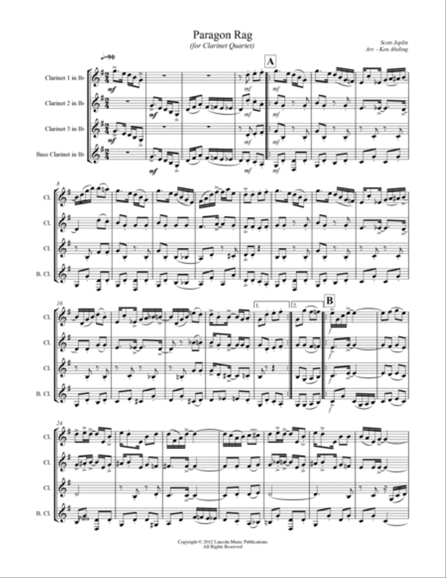 Joplin - “Paragon Rag” (for Clarinet Quartet) Clarinet Quartet scores gallery preview page 2