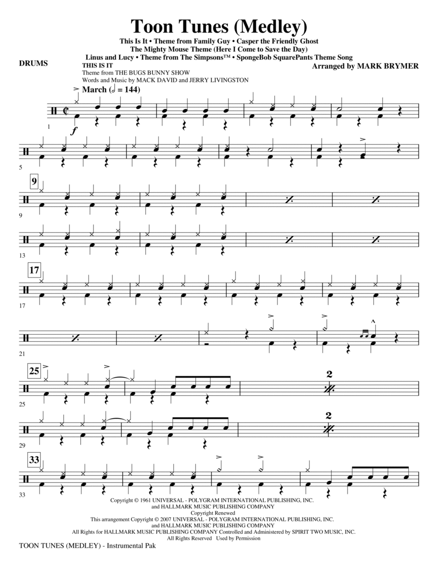 Toon Tunes - Drums Toon Tunes - Drums Choir scores gallery preview page 1