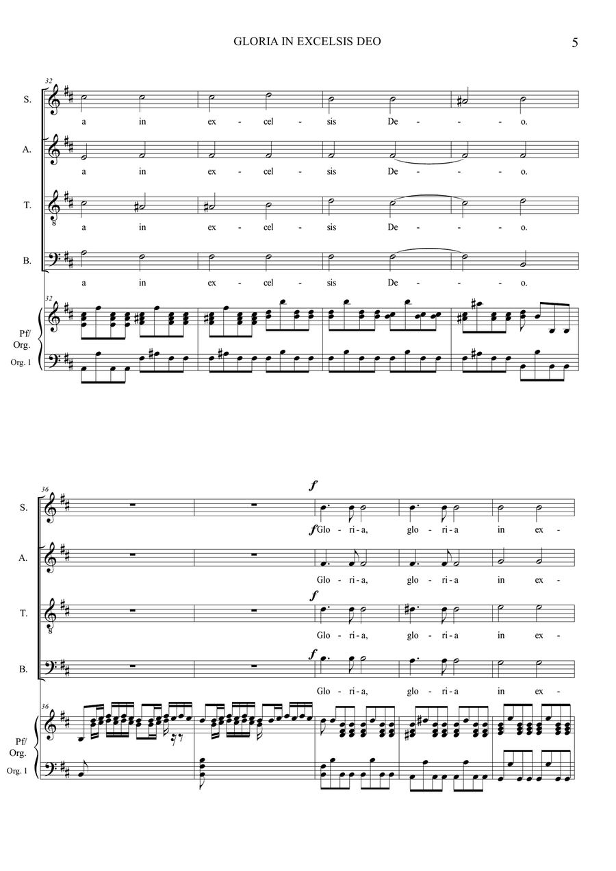GLORIA - RV 589 - by Vivaldi - Full score - Arr. for SATB Choir and Piano/Organ - With Part of Orga 4-Part scores gallery preview page 5