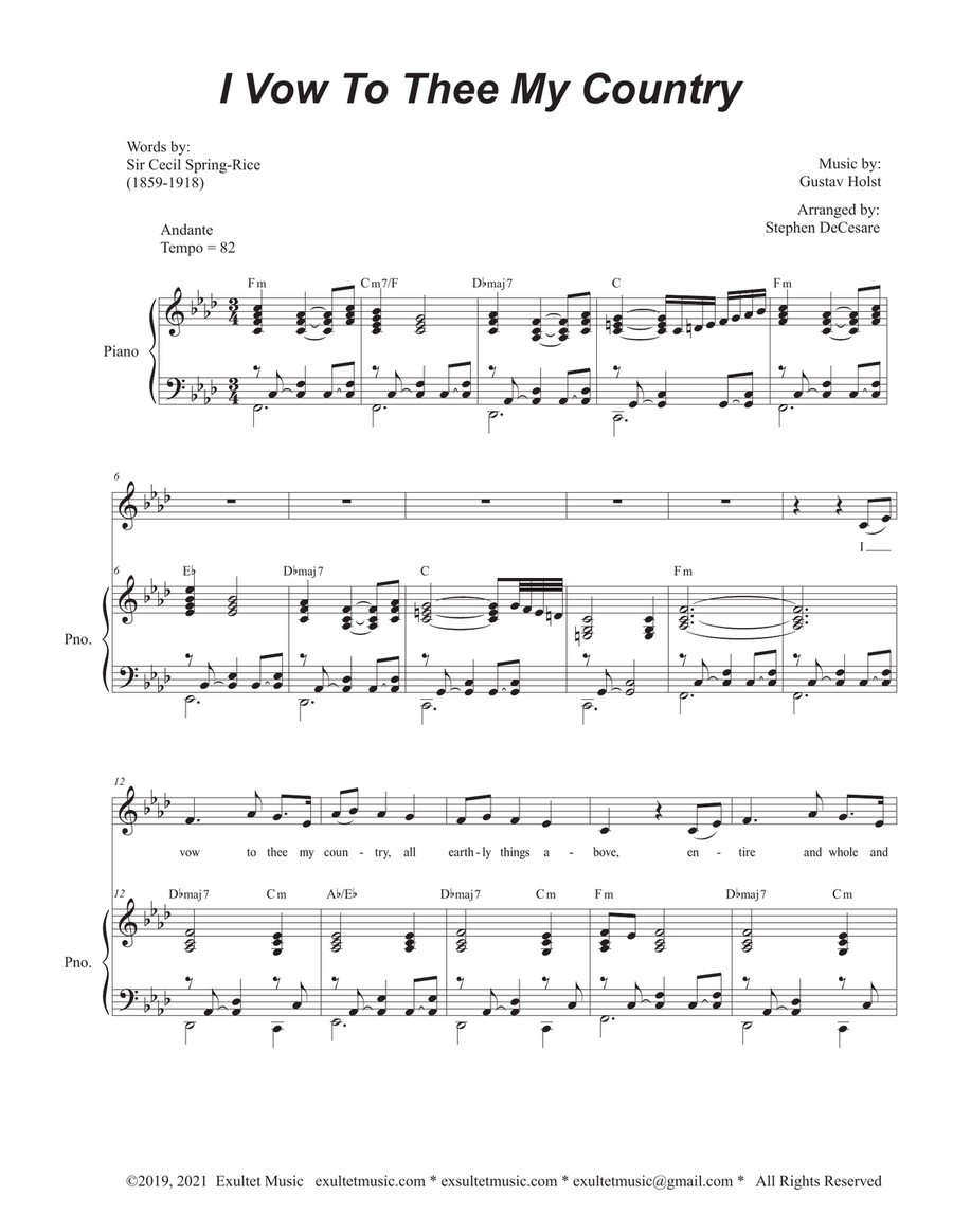 I Vow To Thee My Country (Vocal solo) Piano, Vocal scores gallery preview page 2
