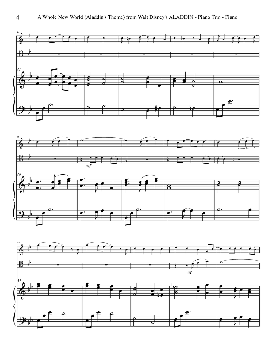 A Whole New World (from 'Aladdin') Piano Trio scores gallery preview page 4