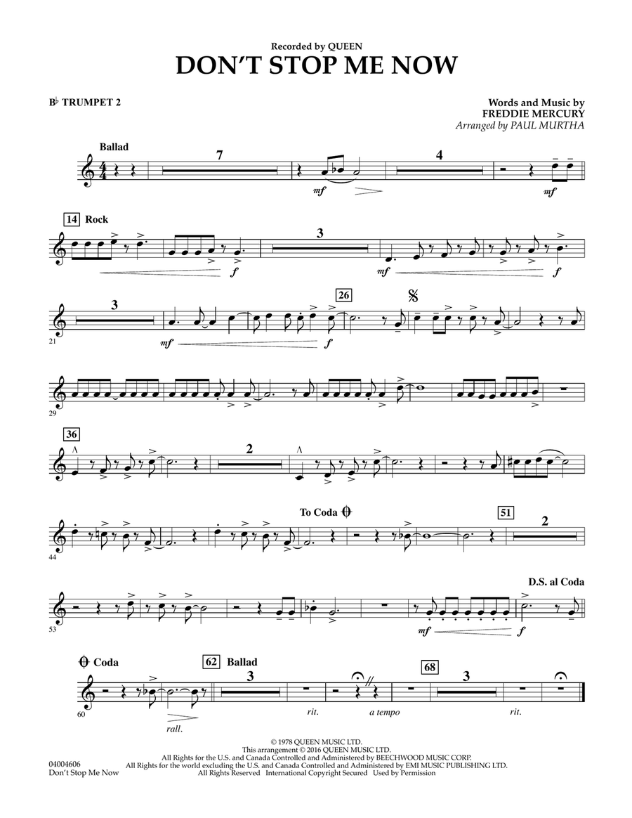 Don't Stop Me Now - Bb Trumpet 2 Concert Band scores gallery preview page 1