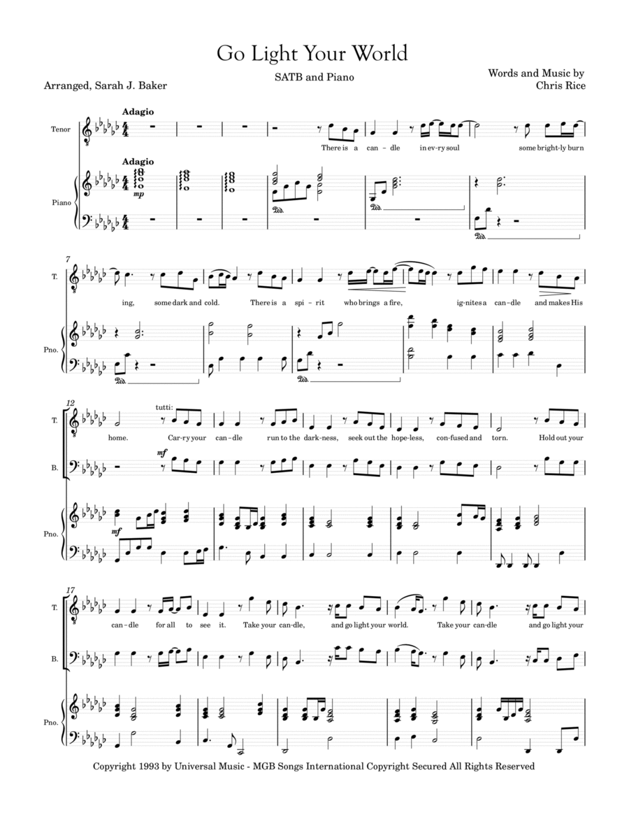 Go Light Your World 4-Part scores gallery preview page 1