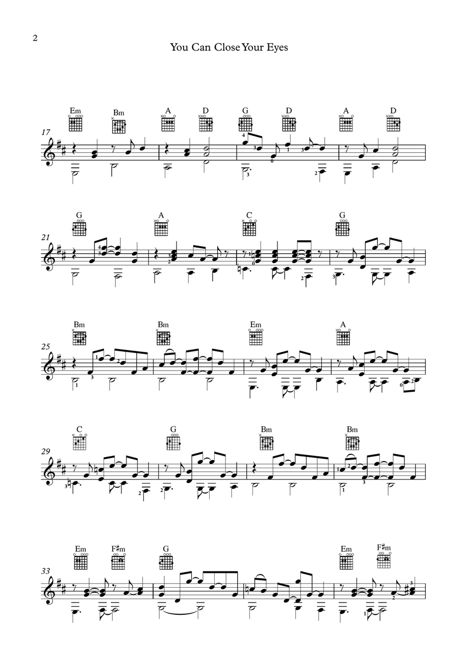 You Can Close Your Eyes Guitar Tablature scores gallery preview page 2