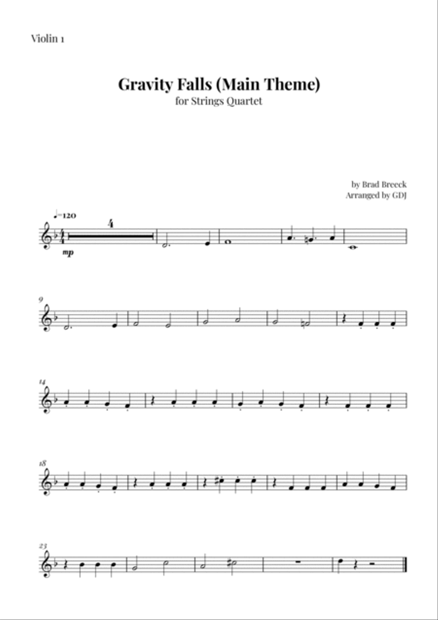 Gravity Falls (main Theme) String Quartet scores gallery preview page 4
