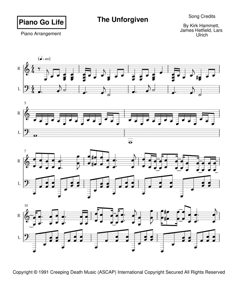 The Unforgiven Piano Solo scores gallery preview page 1