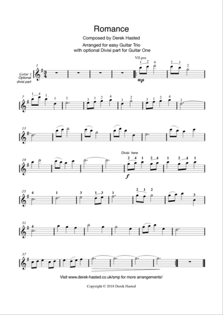 Romance - for easy Guitar Trio/Quartet Guitar Ensemble scores gallery preview page 5